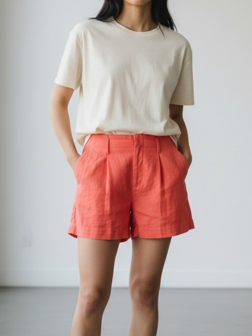 Banana Republic High-Rise Linen Blend Pleaded Shorts, Coral
